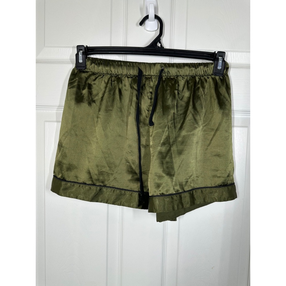 Ekouaer Pajama Shorts Womens Medium Green Satin Sleepwear Drawstring Lounge 7230
